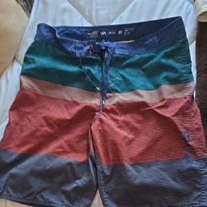 Swim Trunks- RVCA Men's Striped Swim Shorts - Red, Green, Blue